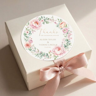 Blush Pink Floral Wedding Thank You Classic Round Sticker