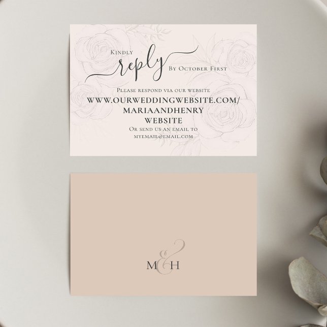 Blush Pink Floral Wedding Website RSVP Enclosure Card (Blush pink wedding reply card.)