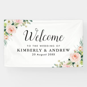 blush pink floral welcome wedding banner