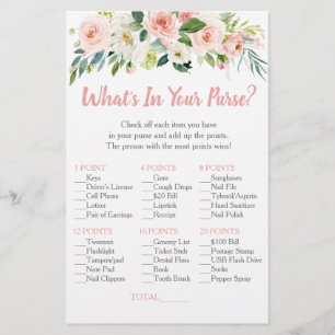 Blush Pink Floral What's In Your Purse Bridal Game