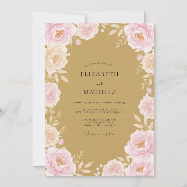 Blush Pink Floral Whimsical Wedding Invitation (Front)