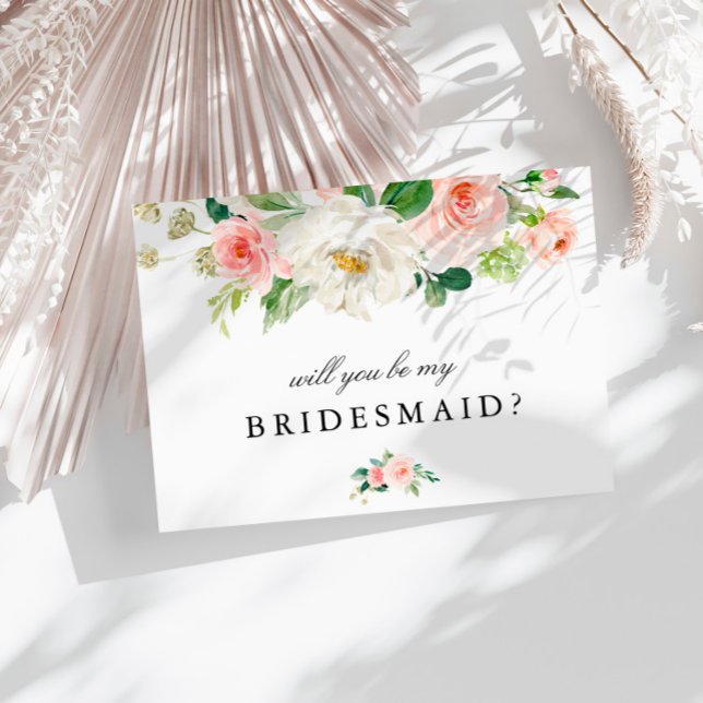 Blush pink floral will you be my bridesmaid card (Creator Uploaded)