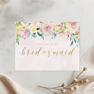Blush Pink Floral Will You Be My Bridesmaid Invitation Postcard