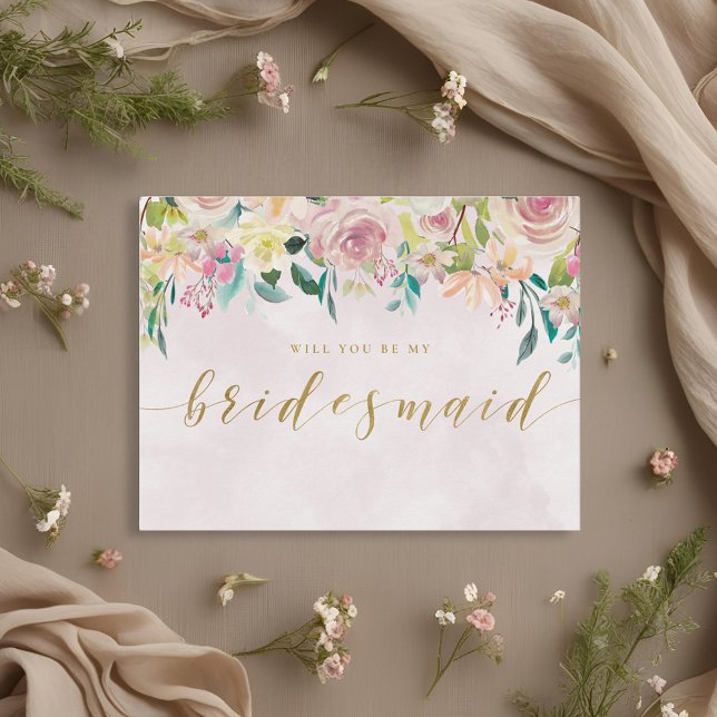 Blush Pink Floral Will You Be My Bridesmaid Invitation Postcard (Creator Uploaded)