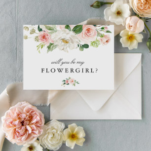 Blush pink floral will you be my flower girl card