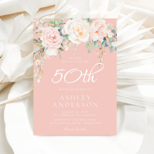 Blush Pink Floral Womans 50th Birthday Invitation