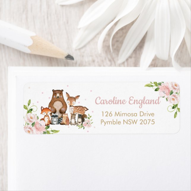 Blush Pink Floral Woodland Animals Return Address Label (Insitu)