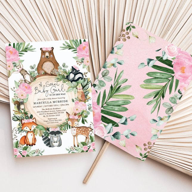 Blush Pink Floral Woodland Forest Girl Baby Shower Invitation (Creator Uploaded)