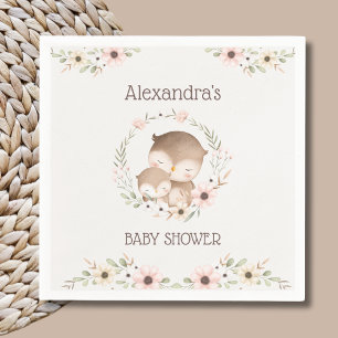Blush Pink Floral Woodland Owl Baby Shower Napkin