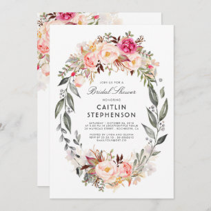 Blush Pink Floral Wreath Elegant Bridal Shower Invitation