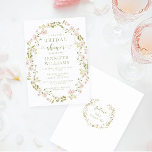 Blush Pink Floral Wreath Spring Bridal Shower Invitation