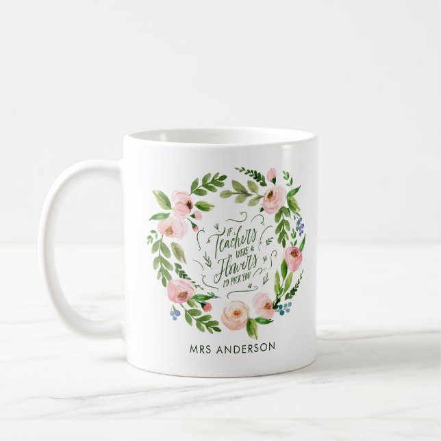 Blush pink floral wreath thank you teacher gift  coffee mug (Left)