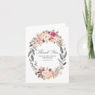 Blush Pink Floral Wreath Wedding Thank You Card