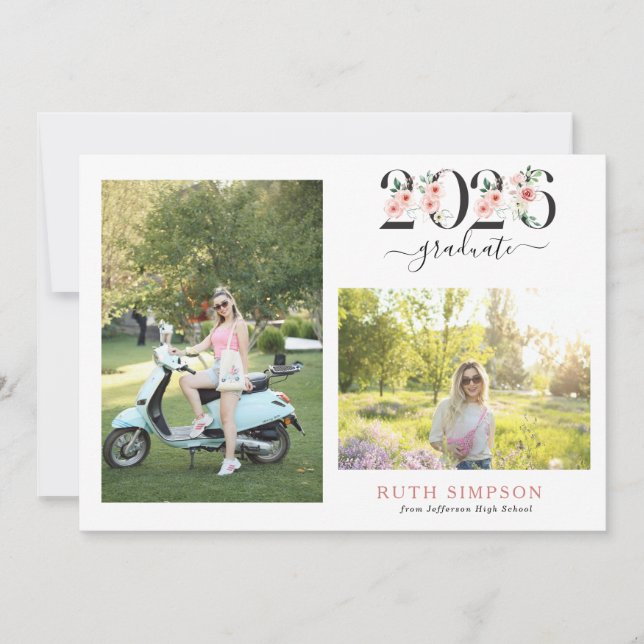 Blush Pink Floral Year Graduation Announcement (Front)