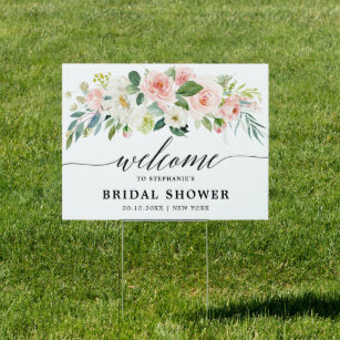 Blush Pink Florals Botanical Bridal Shower Welcome Garden Sign