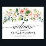 Blush Pink Florals Botanical Bridal Shower Welcome Poster<br><div class="desc">Elegant Blush pink / peach spring floral botanical bridal shower welcome poster featuring a bouquet of soft pastel watercolor roses, peonies and hydrangeas in shades of blush pink, peach and cream with lush green botanical leaves and eucalyptus leaves. A modern design choice that is perfect for spring and summer sage...</div>