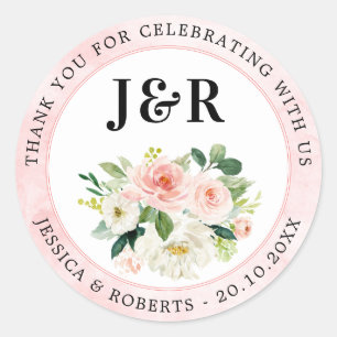 Blush Pink Florals Botanical Wedding Thank You Cla Classic Round Sticker