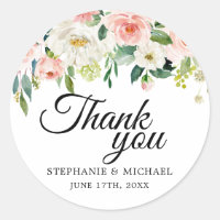 Blush Pink Florals Botanical Wedding Thank You