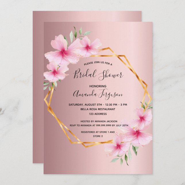 Blush  pink florals geometric bridal shower invitation (Front/Back)