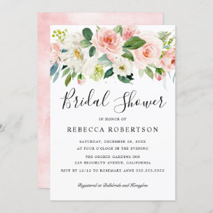 Blush Pink Florals Modern Botanical Bridal Shower Invitation