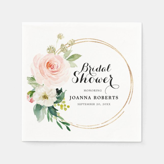 Blush Pink Florals Modern Botanical Bridal Shower Napkin (Front)