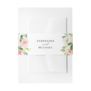 Blush Pink Florals Modern Botanical Wedding Invitation Belly Band
