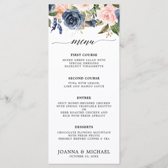 Blush Pink Florals Modern Botanical Wedding Menu (Front)