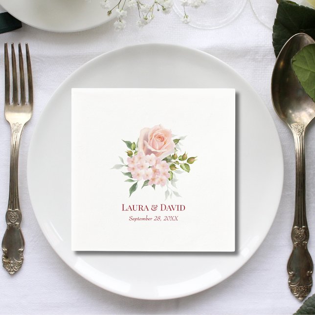 Blush Pink Florals Modern Botanical Wedding Paper Napkin (Creator Uploaded)