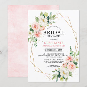 Blush Pink Florals Modern Geometric Bridal Shower Invitation
