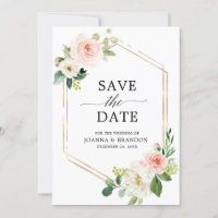 Blush Pink Florals Modern Geometric Gold Frame