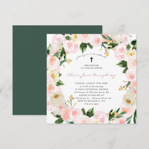Blush Pink Florals Spring Summer Floral Baptism Invitation