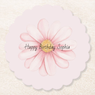 Blush Pink Flower Birthday Paper Coaster
