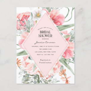 blush pink flower garden themed, pretty modern invitation postcard
