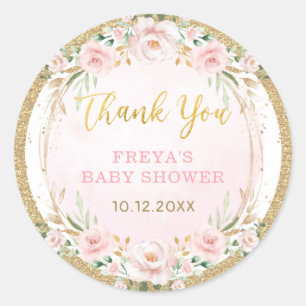 Blush Pink Flower Wreath Baby Girl Shower Favour Classic Round Sticker