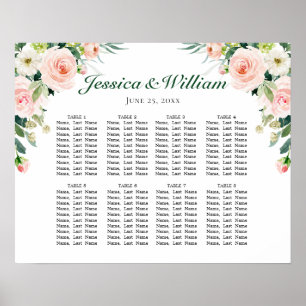 Blush Pink Flowers 8 Tables Wedding SEATING CHART