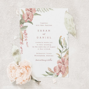 Blush Pink Flowers and Greenery Wedding Invitation