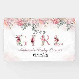 Blush Pink Flowers Baby Shower Banner