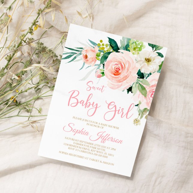 Blush Pink Flowers Baby Shower Invitation (Creator Uploaded)