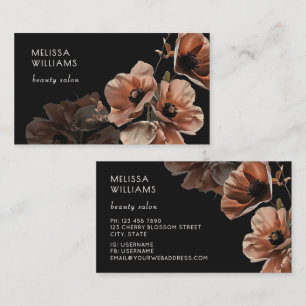 Blush Pink Flowers Black Business Card