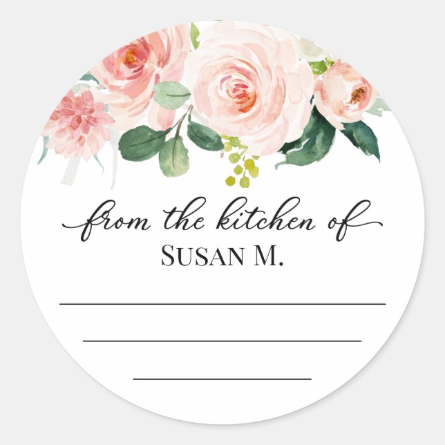 blush pink flowers canning, jam, preserve labels (Front)