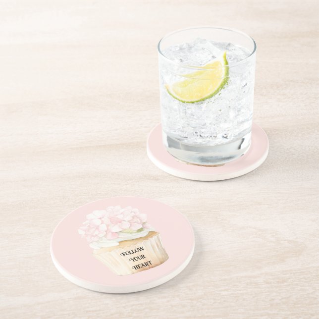 Blush Pink Flowers Cupcake Muffin Coaster (Side)