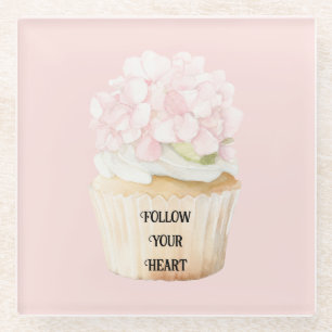 Blush Pink Flowers Cupcake Muffin Glass Coaster