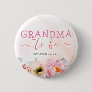Blush Pink Flowers Cute Grandma to Be Baby Shower 6 Cm Round Badge