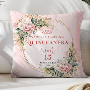 Blush Pink Flowers Eucalyptus Quinceañera Gift   Cushion