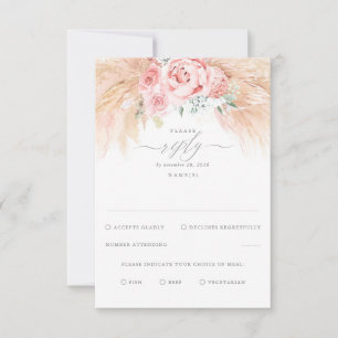 Blush Pink Flowers Exotic Wedding RSVP Card