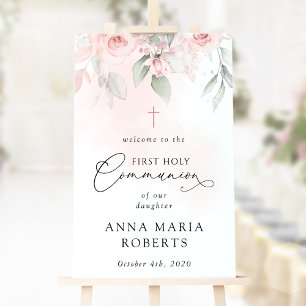 Blush Pink Flowers, First Holy Communion Welcome Poster