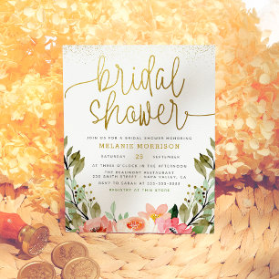 Blush Pink Flowers & Gold Garden Bridal Shower Invitation Postcard