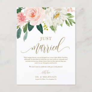 Blush Pink Flowers Gold Just Married Photo Wedding Postcard