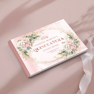 Blush Pink Flowers Greenery 15th Birthday Sign In  Guest Book