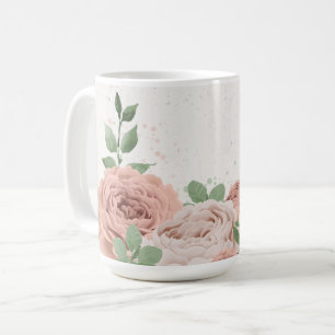 blush pink flowers greenery botanical coffee mug